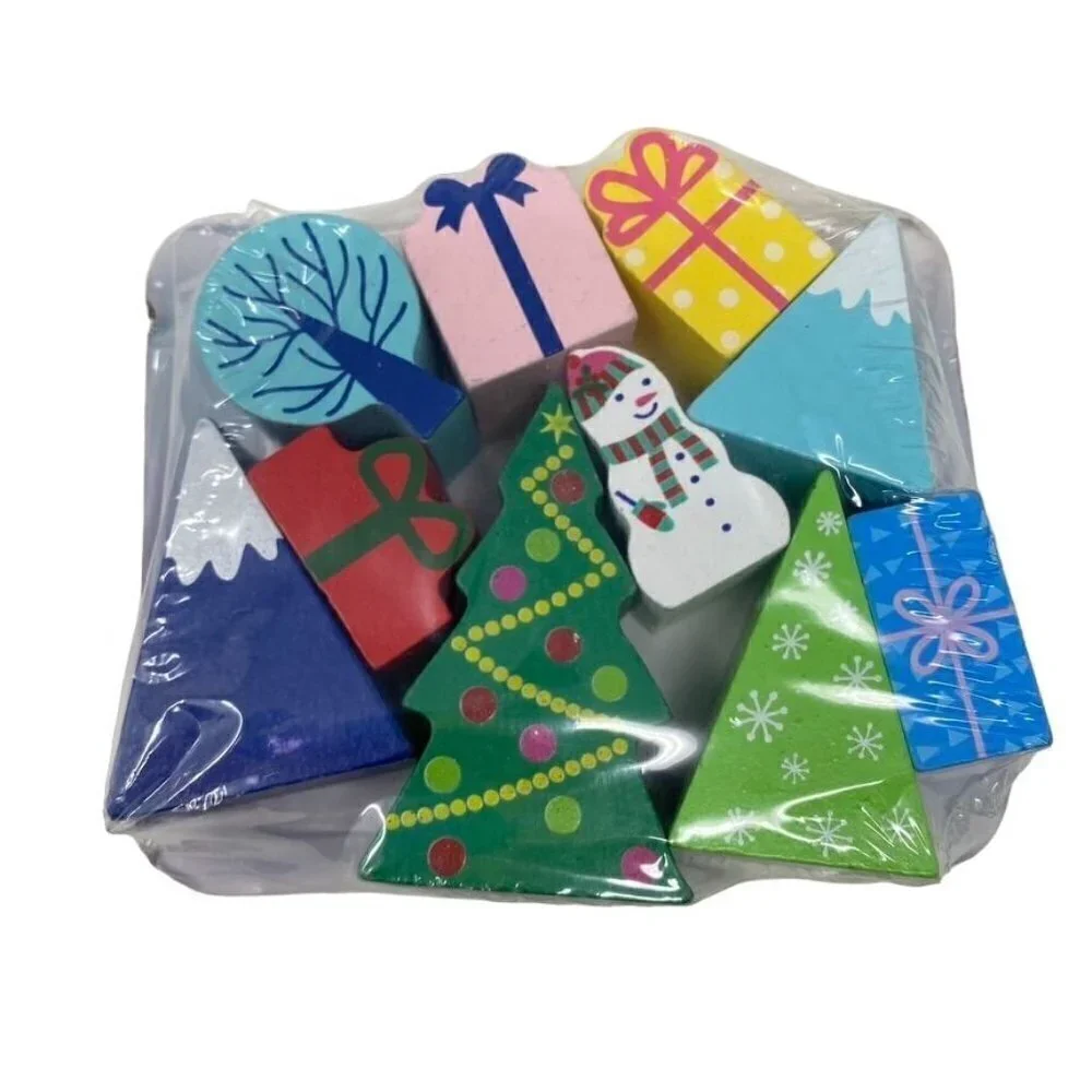 Wood Blocks Christmas Trees Snowman Holiday Learn and Play